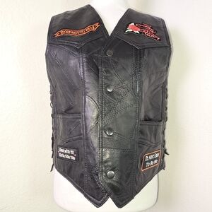 Diamond Plate Genuine Leather Lady Rider Biker Vest Size S